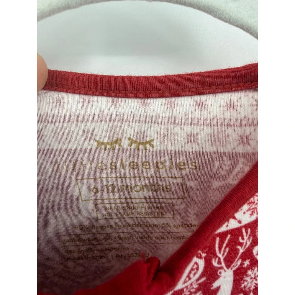 Little Sleepies Fair‎ Isle Zippy Pajamas 6-12 Months Red Reindeer cheer Bamboo